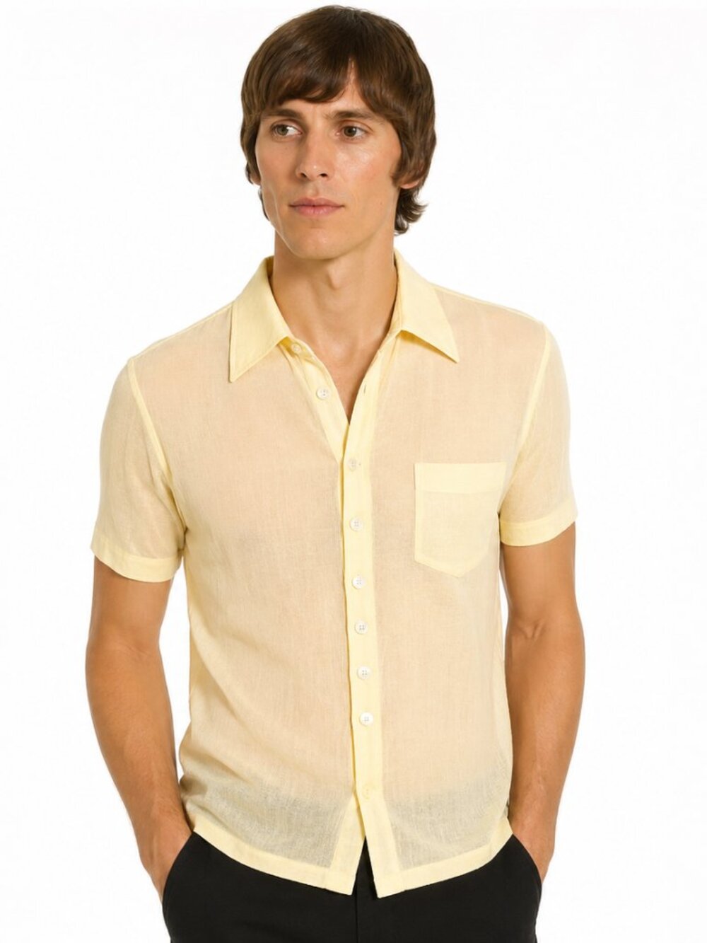 60s see through light weight Men's Polo Shirt butter yellow